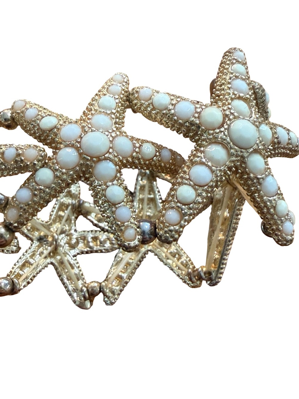 Gold Starfish Stretch Bracelet with White Cabochons